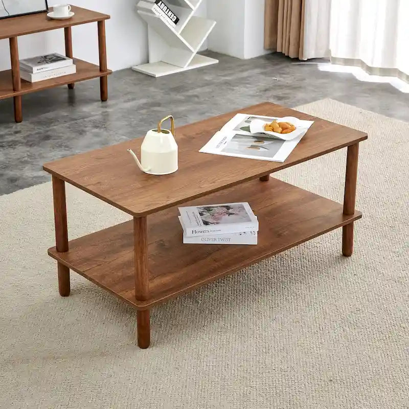 39 Coffee Table with 2-Tier Rubberwood Legs