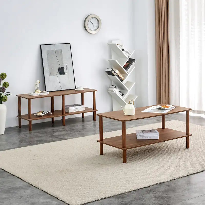 39 Coffee Table with 2-Tier Rubberwood Legs