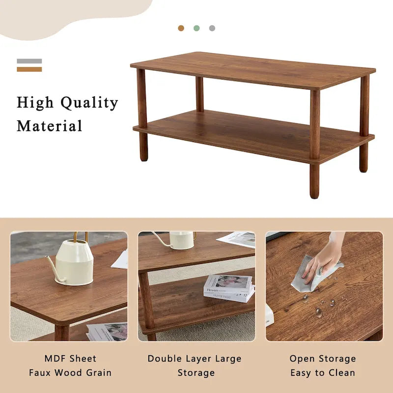 39 Coffee Table with 2-Tier Rubberwood Legs