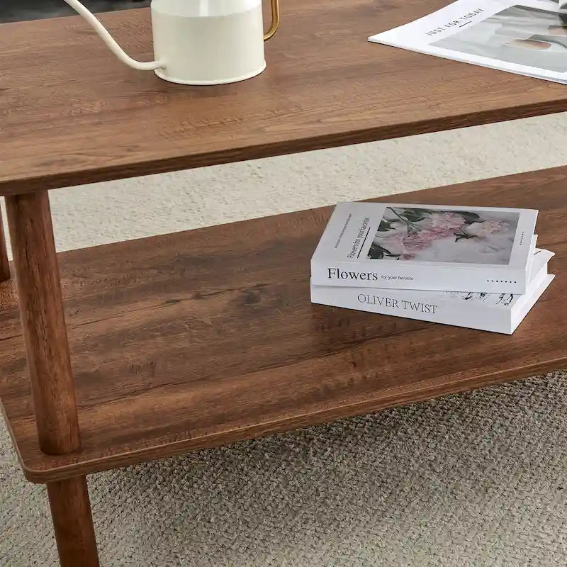 39 Coffee Table with 2-Tier Rubberwood Legs