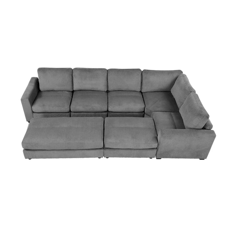 Corduroy Sectional Couch Sofa Bed, Modular Sectional Sofa Sleeper Recliner Sofa Couch with 2 Movable Ottomans for Living Room