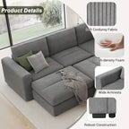 Corduroy Sectional Couch Sofa Bed, Modular Sectional Sofa Sleeper Recliner Sofa Couch with 2 Movable Ottomans for Living Room