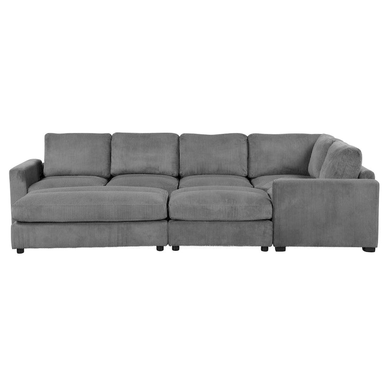 Corduroy Sectional Couch Sofa Bed, Modular Sectional Sofa Sleeper Recliner Sofa Couch with 2 Movable Ottomans for Living Room