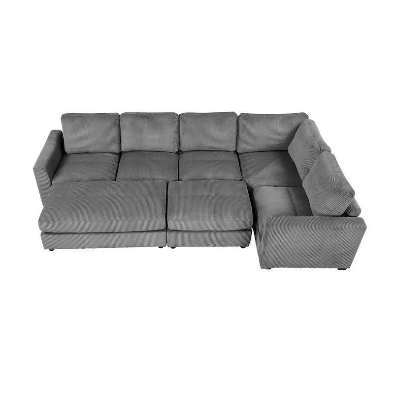 Corduroy Sectional Couch Sofa Bed, Modular Sectional Sofa Sleeper Recliner Sofa Couch with 2 Movable Ottomans for Living Room