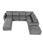 Corduroy Sectional Couch Sofa Bed, Modular Sectional Sofa Sleeper Recliner Sofa Couch with 2 Movable Ottomans for Living Room