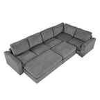 Corduroy Sectional Couch Sofa Bed, Modular Sectional Sofa Sleeper Recliner Sofa Couch with 2 Movable Ottomans for Living Room