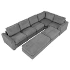 Corduroy Sectional Couch Sofa Bed, Modular Sectional Sofa Sleeper Recliner Sofa Couch with 2 Movable Ottomans for Living Room