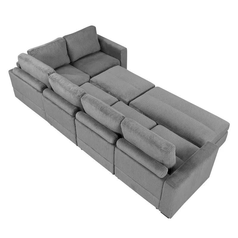 Corduroy Sectional Couch Sofa Bed, Modular Sectional Sofa Sleeper Recliner Sofa Couch with 2 Movable Ottomans for Living Room