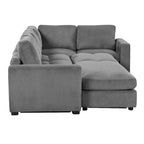 Corduroy Sectional Couch Sofa Bed, Modular Sectional Sofa Sleeper Recliner Sofa Couch with 2 Movable Ottomans for Living Room