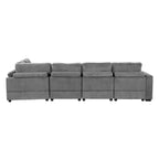 Corduroy Sectional Couch Sofa Bed, Modular Sectional Sofa Sleeper Recliner Sofa Couch with 2 Movable Ottomans for Living Room