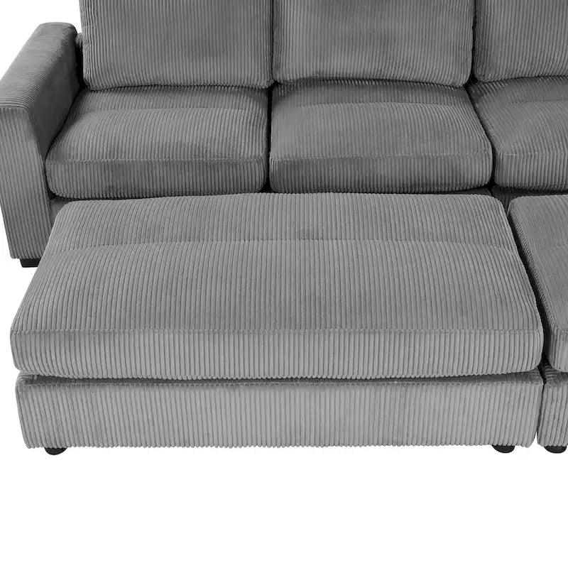 Corduroy Sectional Couch Sofa Bed, Modular Sectional Sofa Sleeper Recliner Sofa Couch with 2 Movable Ottomans for Living Room