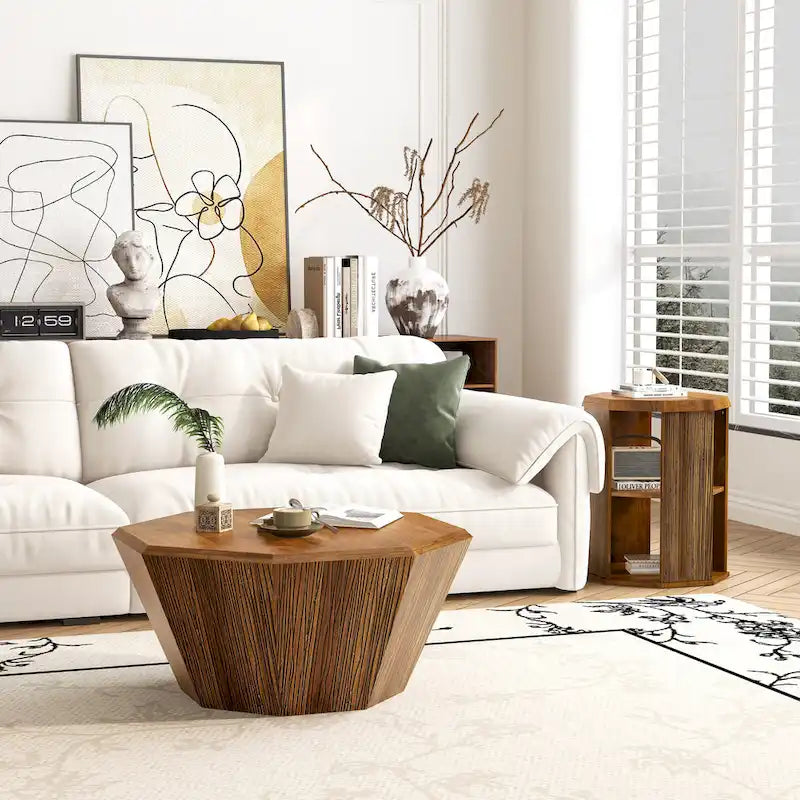 31.5 Octagonal Rubber wood Coffee Tables (Set of 2 Pieces)