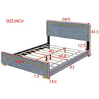 Queen Size Upholstered Platform Bed with Pull Point Headboard