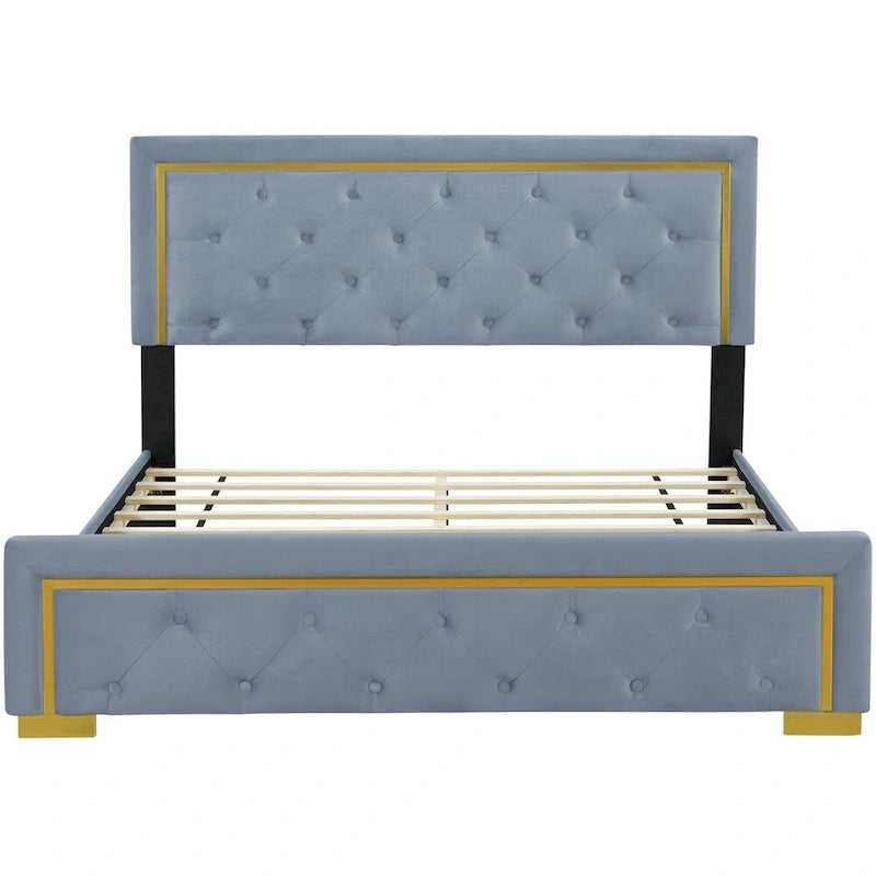 Queen Size Upholstered Platform Bed with Pull Point Headboard
