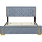 Queen Size Upholstered Platform Bed with Pull Point Headboard