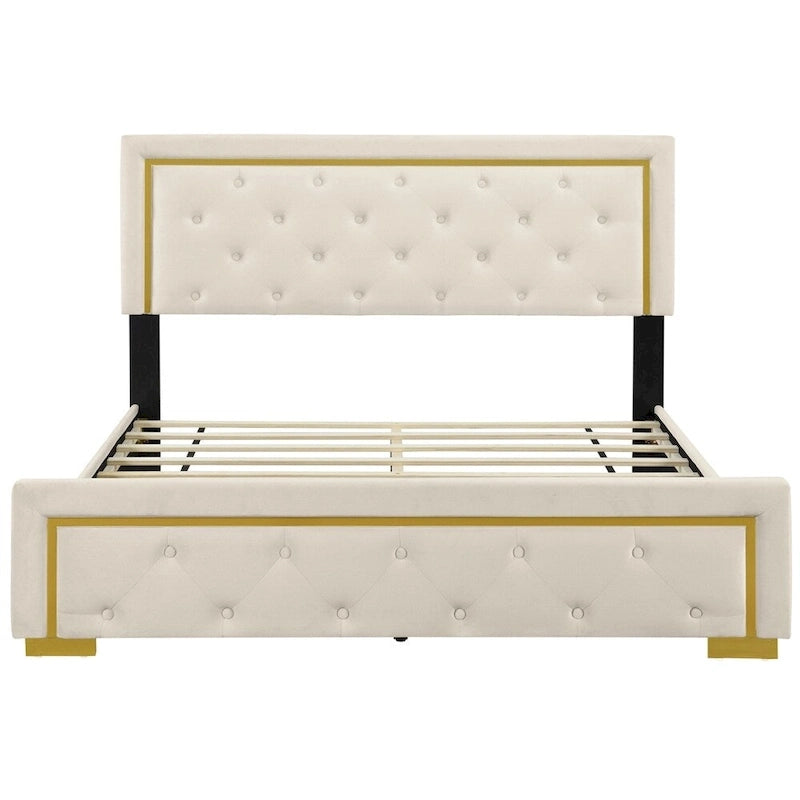 Queen Size Upholstered Platform Bed with Pull Point Headboard