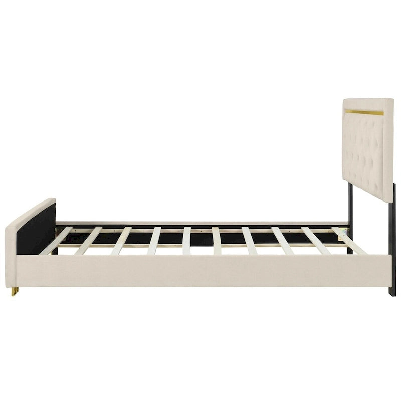 Queen Size Upholstered Platform Bed with Pull Point Headboard