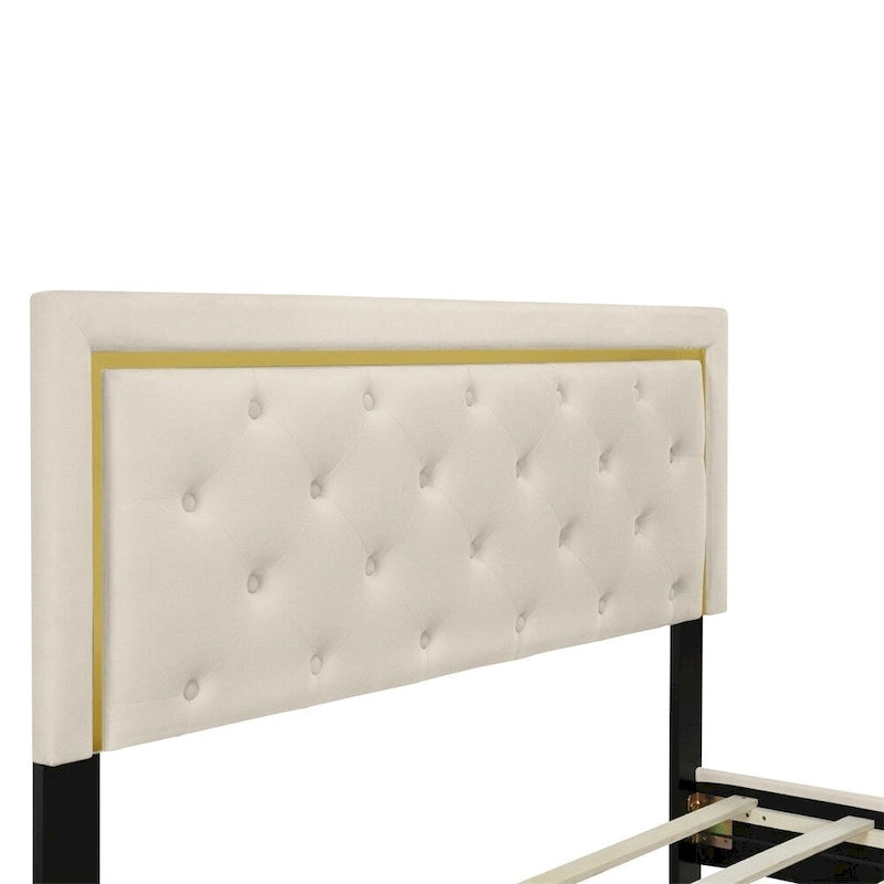 Queen Size Upholstered Platform Bed with Pull Point Headboard