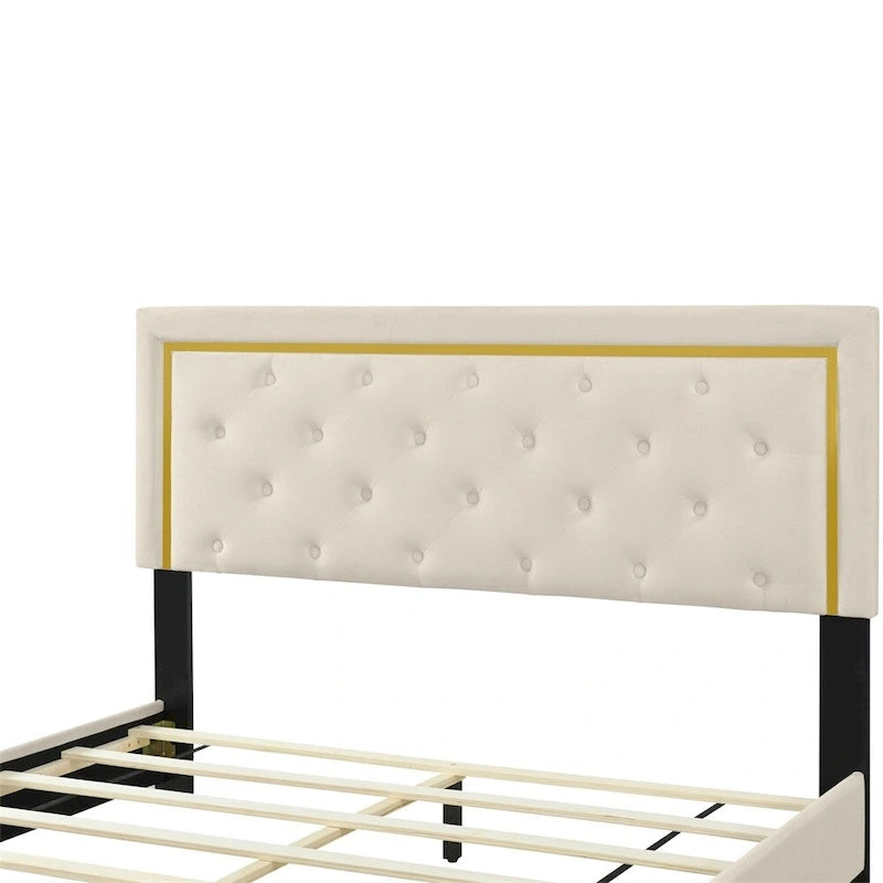 Queen Size Upholstered Platform Bed with Pull Point Headboard