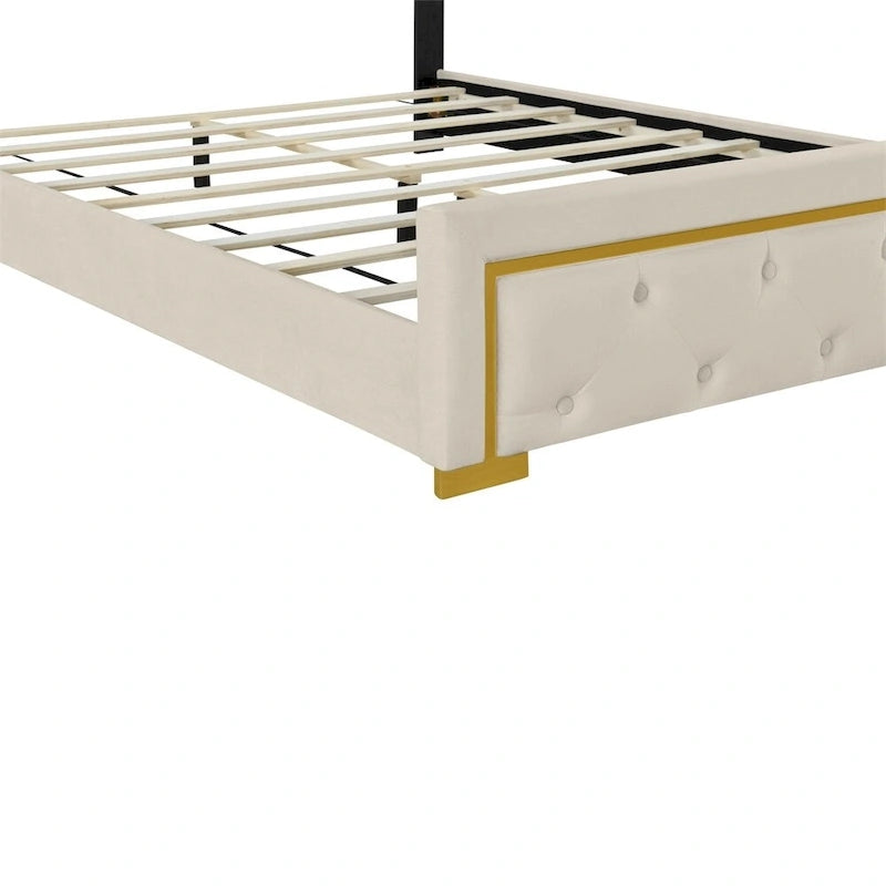 Queen Size Upholstered Platform Bed with Pull Point Headboard