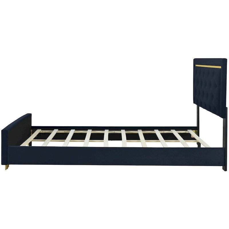 Queen Size Upholstered Platform Bed with Pull Point Headboard
