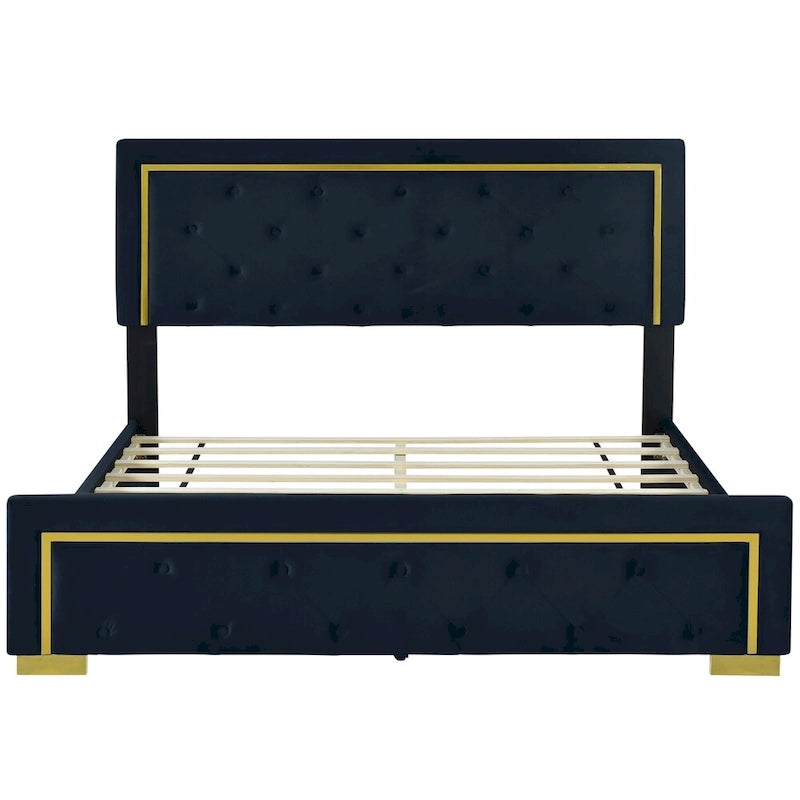 Queen Size Upholstered Platform Bed with Pull Point Headboard