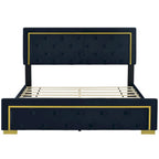 Queen Size Upholstered Platform Bed with Pull Point Headboard