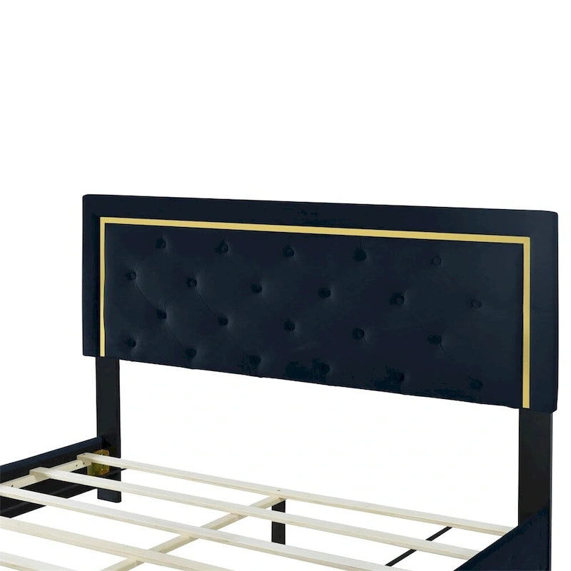 Queen Size Upholstered Platform Bed with Pull Point Headboard