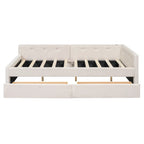 Upholstered Platform Bed L-shape Corner Daybed with 2 Drawers and Built-in USB, Grounding Sofa Bed with Button Tufted Guardrail