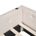 Upholstered Platform Bed L-shape Corner Daybed with 2 Drawers and Built-in USB, Grounding Sofa Bed with Button Tufted Guardrail