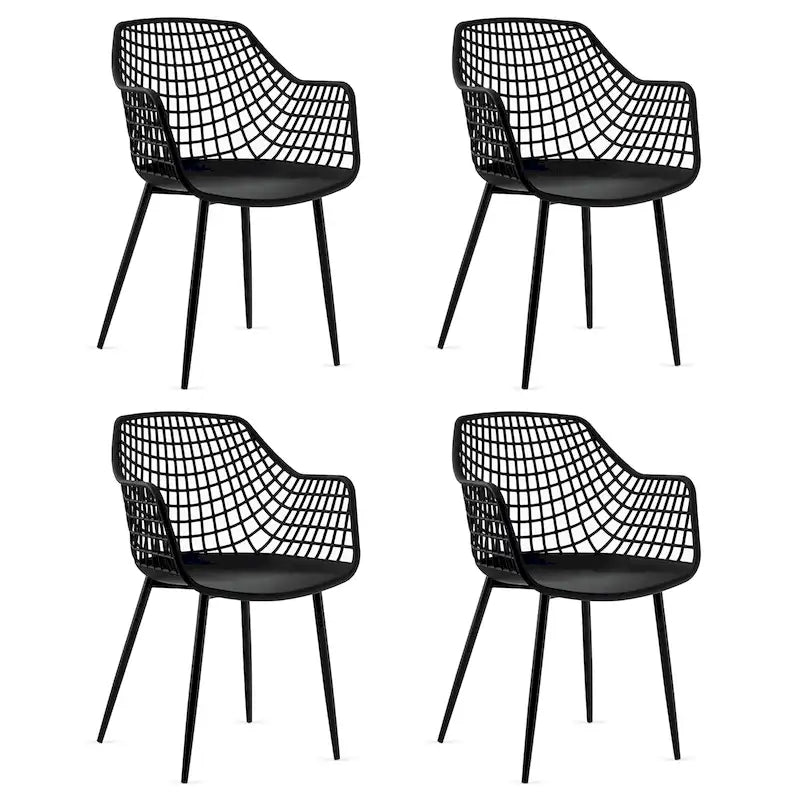 Costway Modern Dining Chair Set of 4 Plastic Shell Hollow withMetal