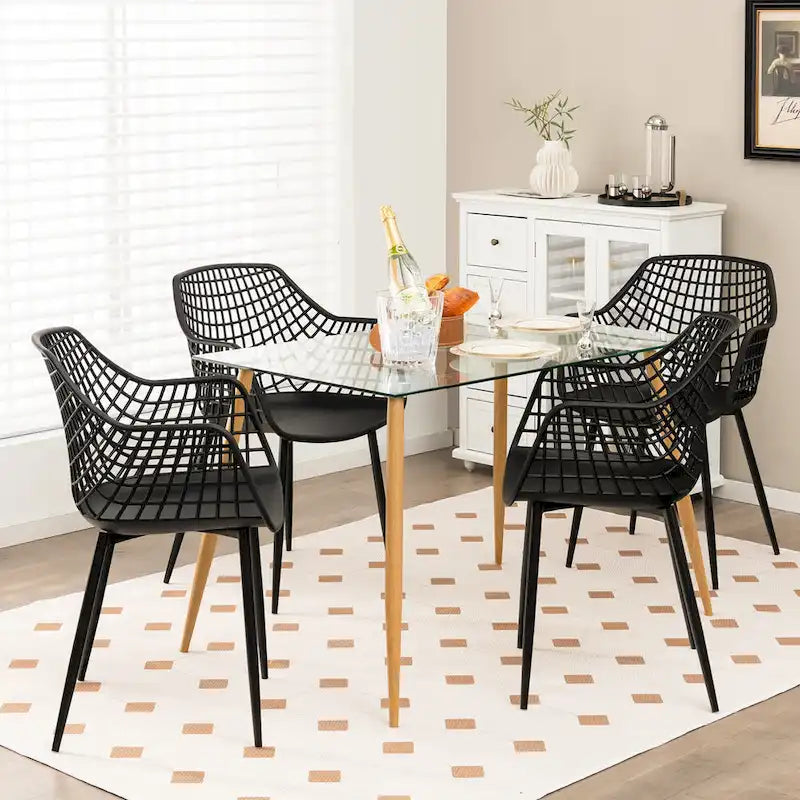 Costway Modern Dining Chair Set of 4 Plastic Shell Hollow withMetal