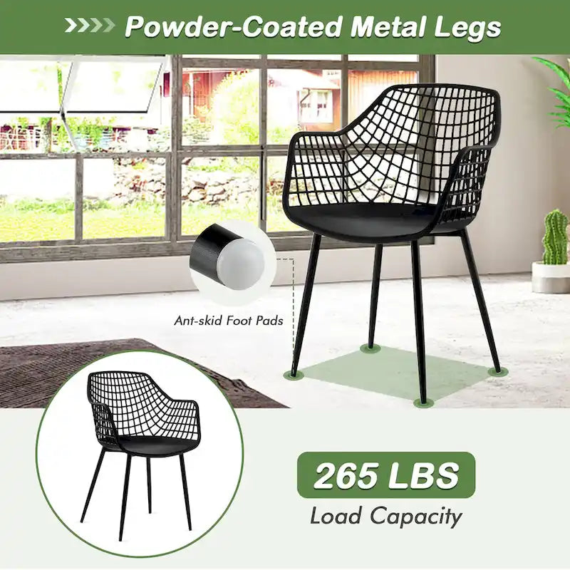 Costway Modern Dining Chair Set of 4 Plastic Shell Hollow withMetal