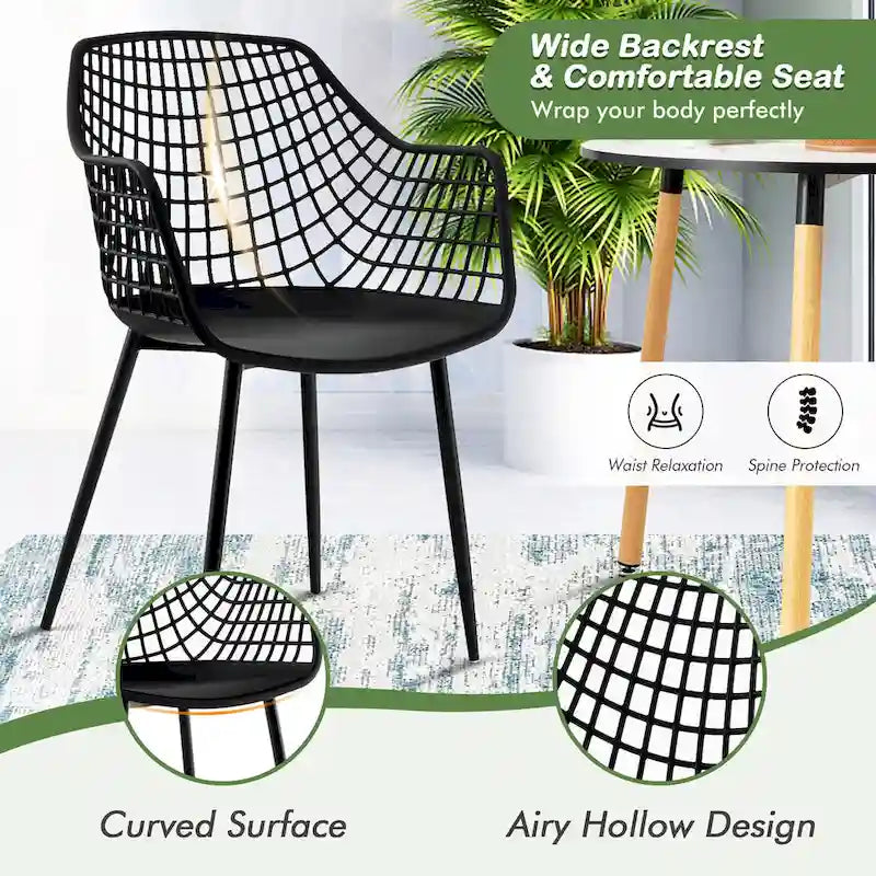 Costway Modern Dining Chair Set of 4 Plastic Shell Hollow withMetal
