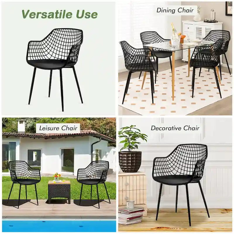 Costway Modern Dining Chair Set of 4 Plastic Shell Hollow withMetal
