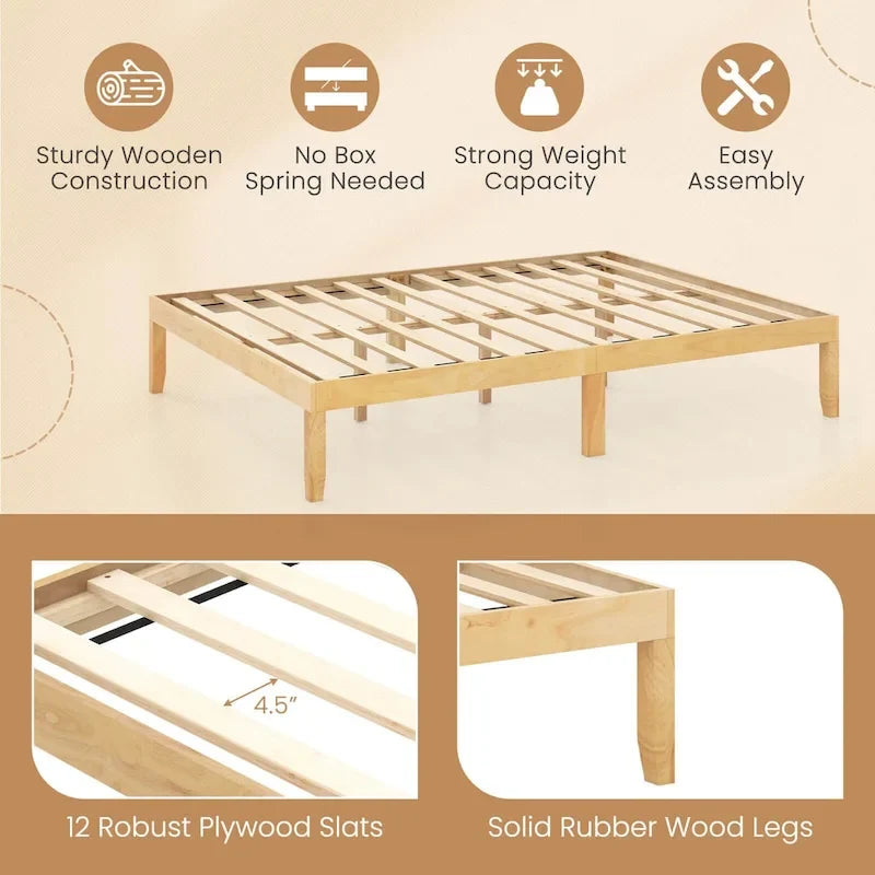 Costway Twin/Full/Queen Size Wooden Platform Bed Frame 14 with Rubber