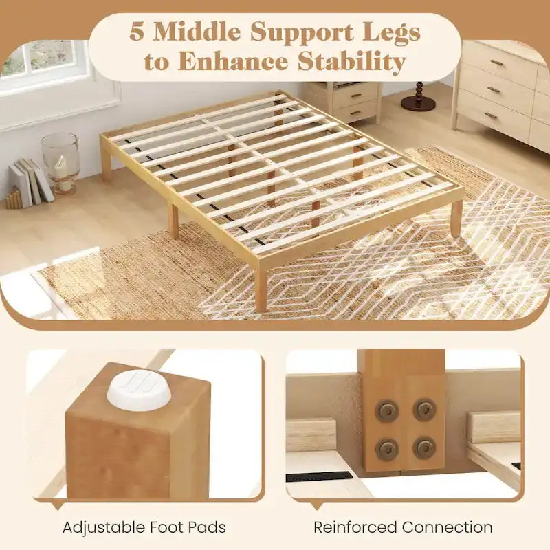 Costway Twin/Full/Queen Size Wooden Platform Bed Frame 14 with Rubber