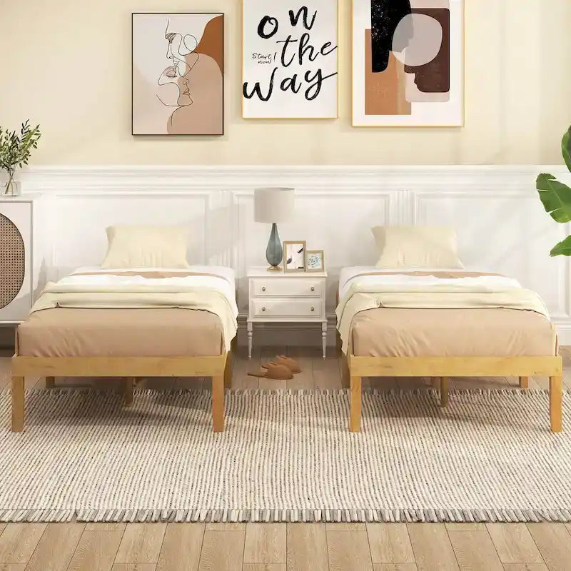 Costway Twin/Full/Queen Size Wooden Platform Bed Frame 14 with Rubber