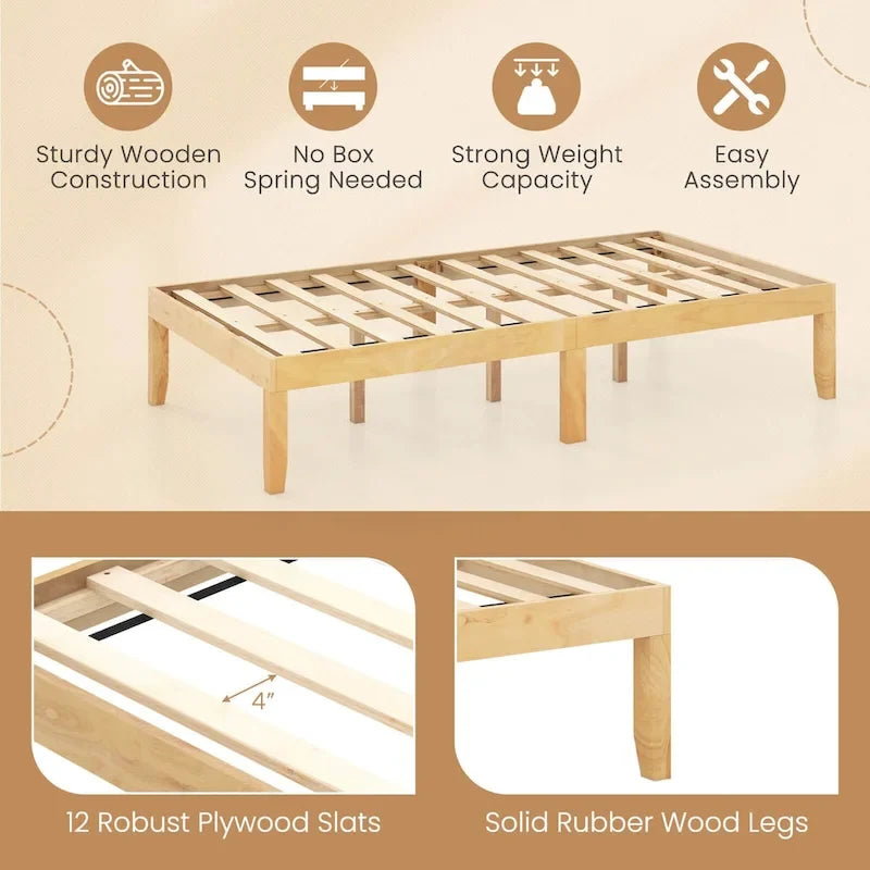 Costway Twin/Full/Queen Size Wooden Platform Bed Frame 14 with Rubber