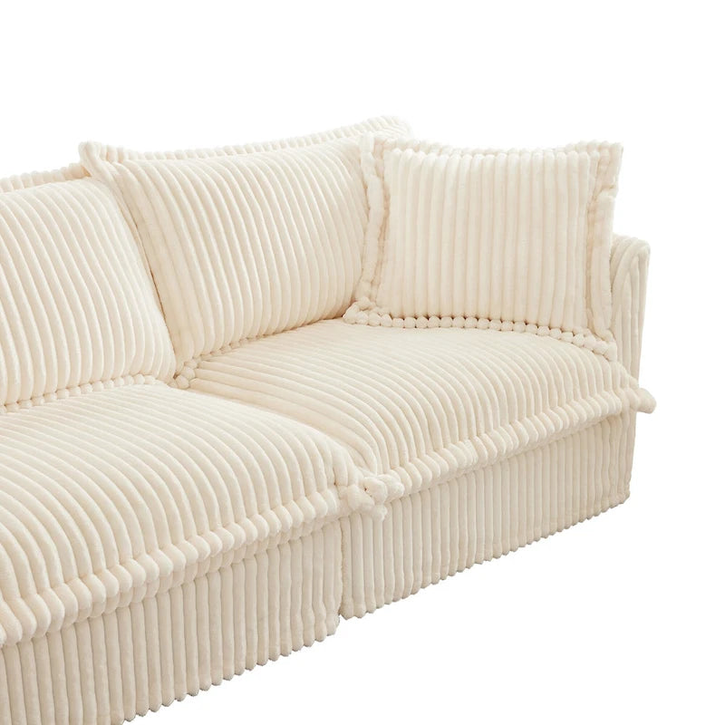 156.6 Corduroy U-Shape 4-Seater Sectional Sofa with Removable Slipcover, Deep Seat Design and French Edge Detailing