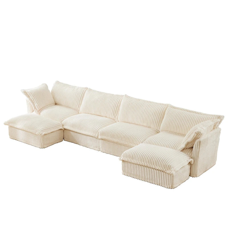 156.6 Corduroy U-Shape 4-Seater Sectional Sofa with Removable Slipcover, Deep Seat Design and French Edge Detailing