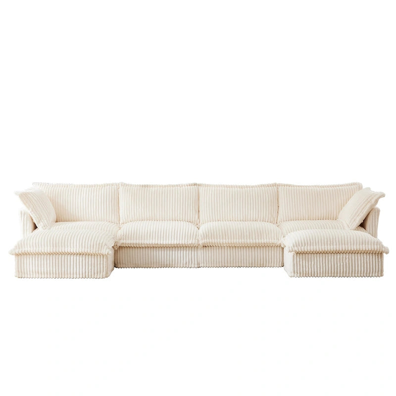 156.6 Corduroy U-Shape 4-Seater Sectional Sofa with Removable Slipcover, Deep Seat Design and French Edge Detailing