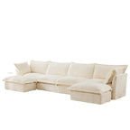 156.6 Corduroy U-Shape 4-Seater Sectional Sofa with Removable Slipcover, Deep Seat Design and French Edge Detailing