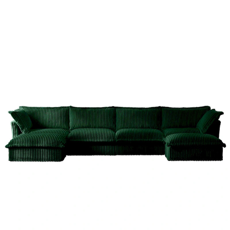 156.6 Corduroy U-Shape 4-Seater Sectional Sofa with Removable Slipcover, Deep Seat Design and French Edge Detailing