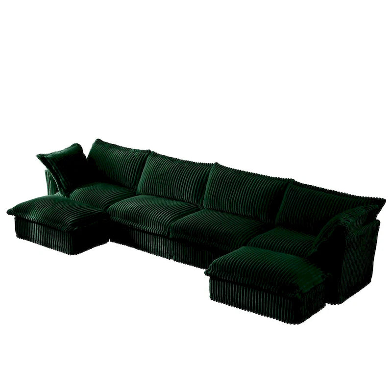 156.6 Corduroy U-Shape 4-Seater Sectional Sofa with Removable Slipcover, Deep Seat Design and French Edge Detailing