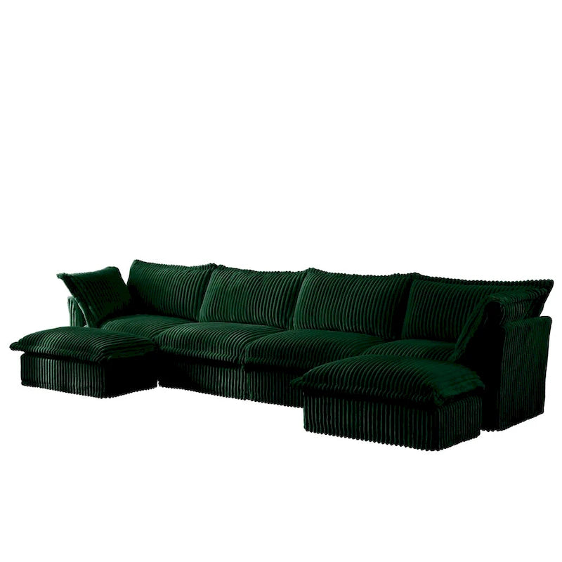 156.6 Corduroy U-Shape 4-Seater Sectional Sofa with Removable Slipcover, Deep Seat Design and French Edge Detailing