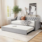 Twin Size Upholstered Daybed with Pop Up Trundle, Gray