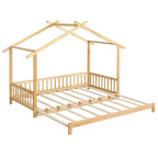 Gymax Wooden House Bed Twin to King Daybed w/ Safety Rails & Decorable