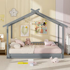 Gymax Wooden House Bed Twin to King Daybed w/ Safety Rails & Decorable