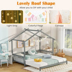 Gymax Wooden House Bed Twin to King Daybed w/ Safety Rails & Decorable